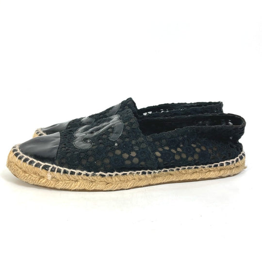 CHANEL Slip-on Canvas, Canvas black Flat Shoes Slip-on CC COCO Mark Race Women 39 Used Authentic