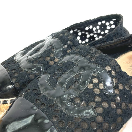 CHANEL Slip-on Canvas, Canvas black Flat Shoes Slip-on CC COCO Mark Race Women 39 Used Authentic