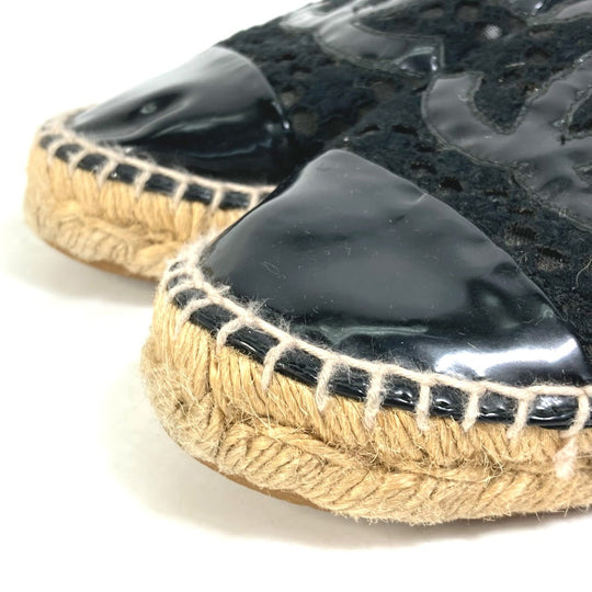 CHANEL Slip-on Canvas, Canvas black Flat Shoes Slip-on CC COCO Mark Race Women 39 Used Authentic