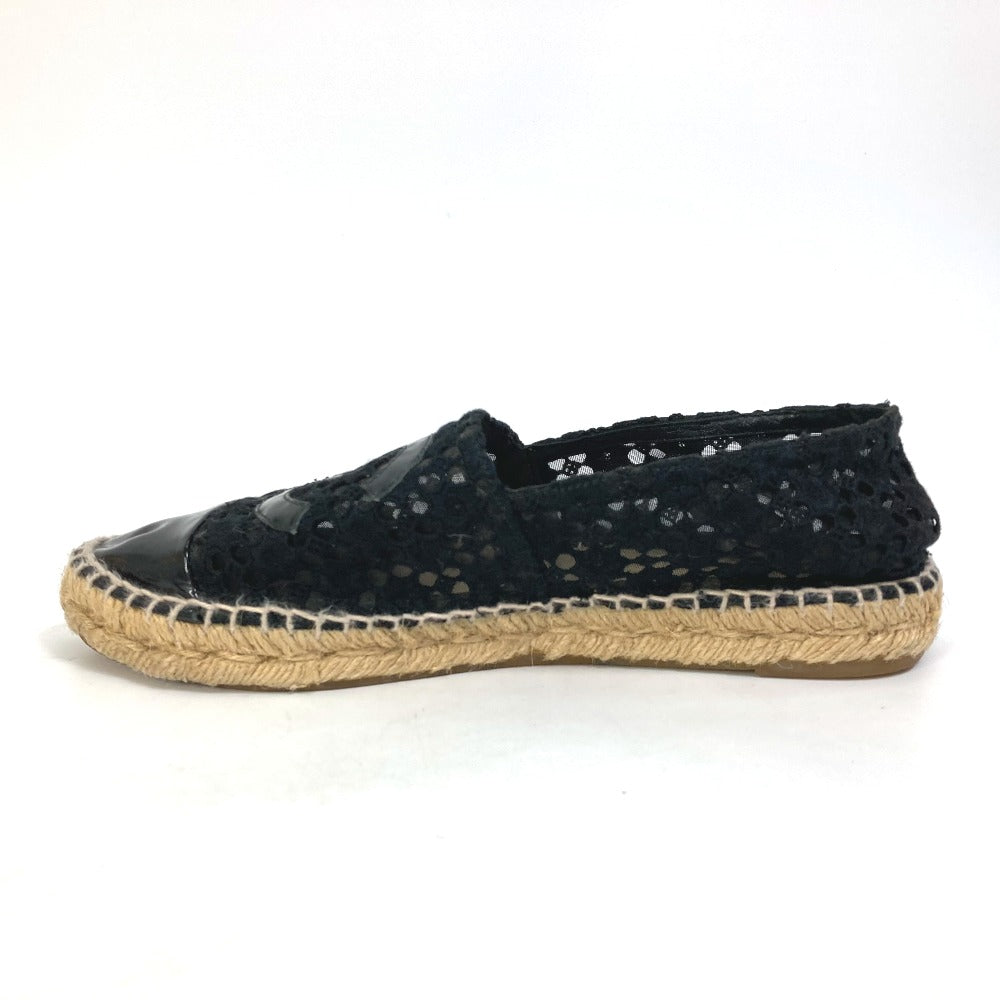 CHANEL Slip-on Canvas, Canvas black Flat Shoes Slip-on CC COCO Mark Race Women 39 Used Authentic