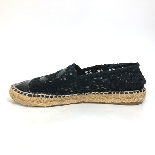 CHANEL Slip-on Canvas, Canvas black Flat Shoes Slip-on CC COCO Mark Race Women 39 Used Authentic