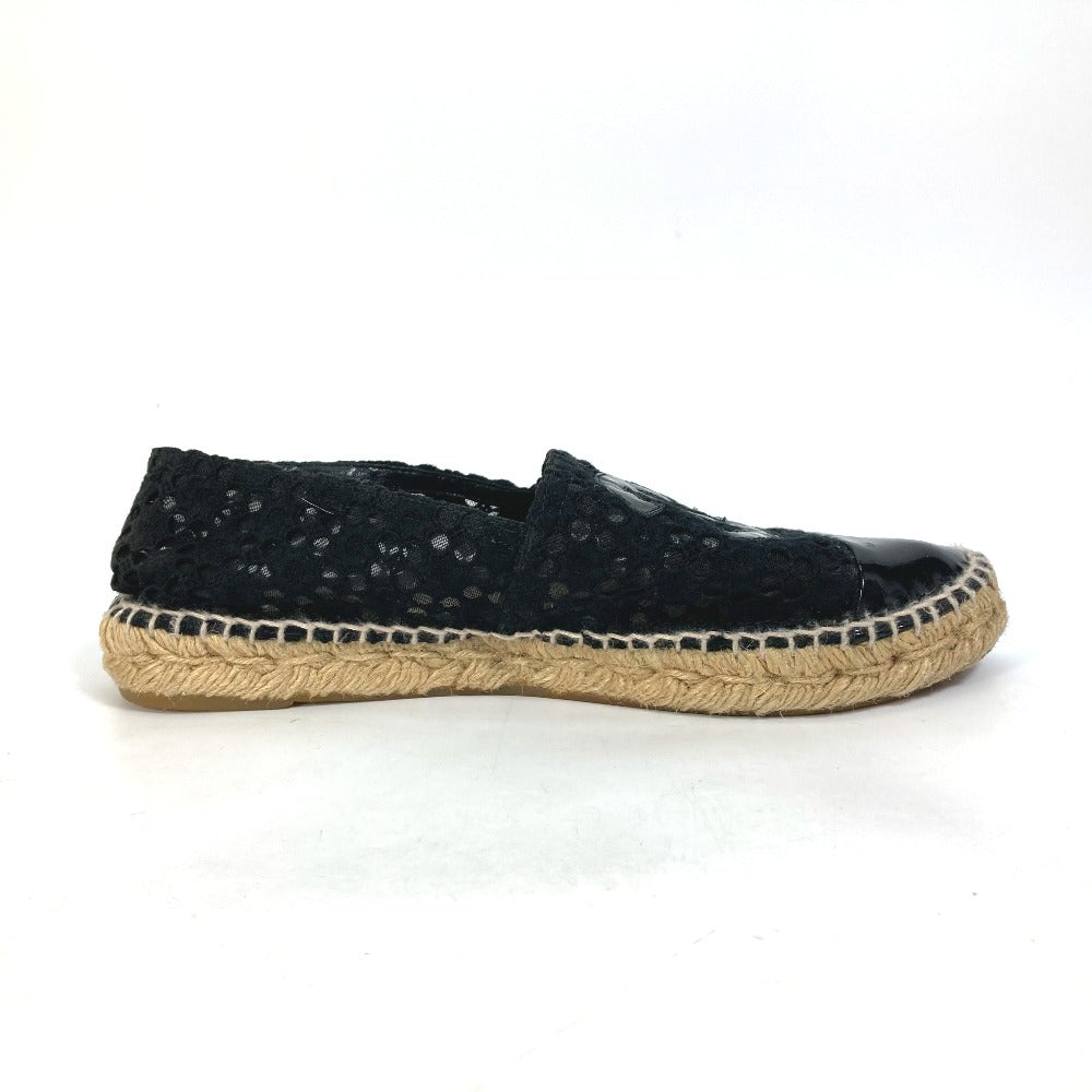 CHANEL Slip-on Canvas, Canvas black Flat Shoes Slip-on CC COCO Mark Race Women 39 Used Authentic