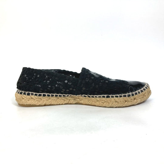 CHANEL Slip-on Canvas, Canvas black Flat Shoes Slip-on CC COCO Mark Race Women 39 Used Authentic