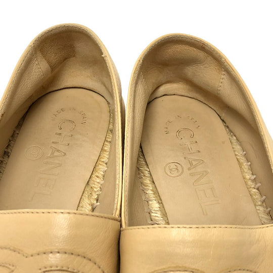 CHANEL Slip-on leather beige Espadrille Women M Used Authentic