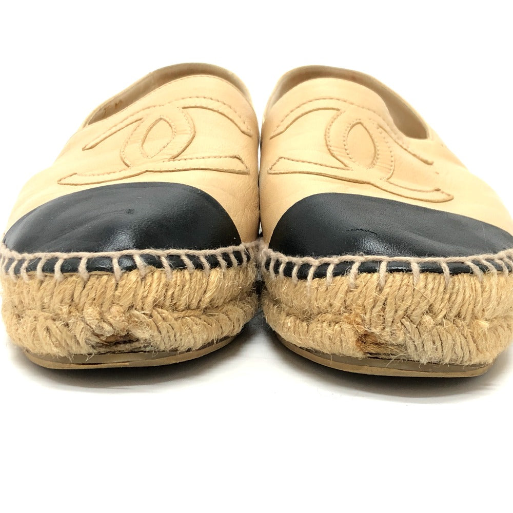 CHANEL Slip-on leather beige Espadrille Women M Used Authentic