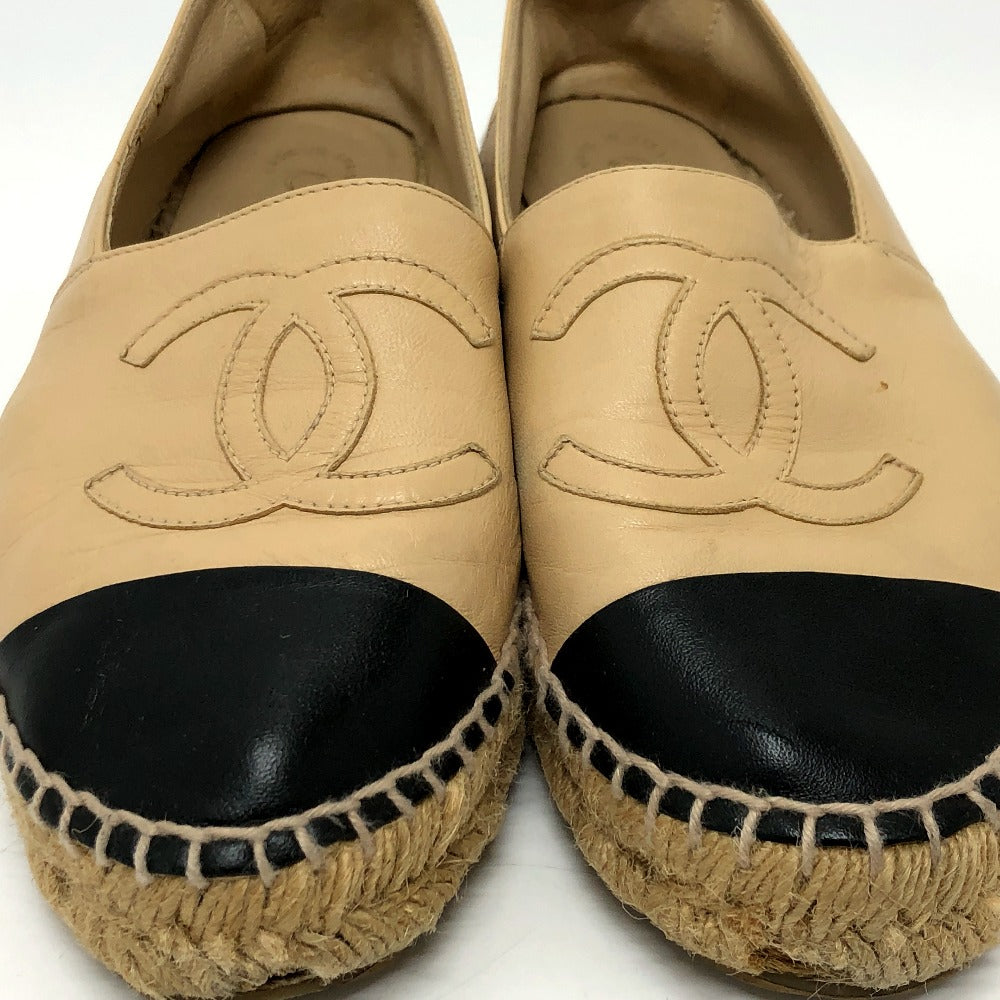 CHANEL Slip-on leather beige Espadrille Women M Used Authentic