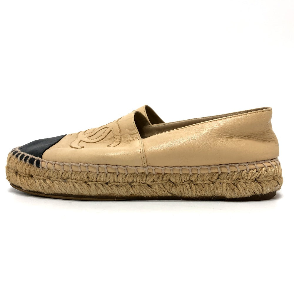 CHANEL Slip-on leather beige Espadrille Women M Used Authentic