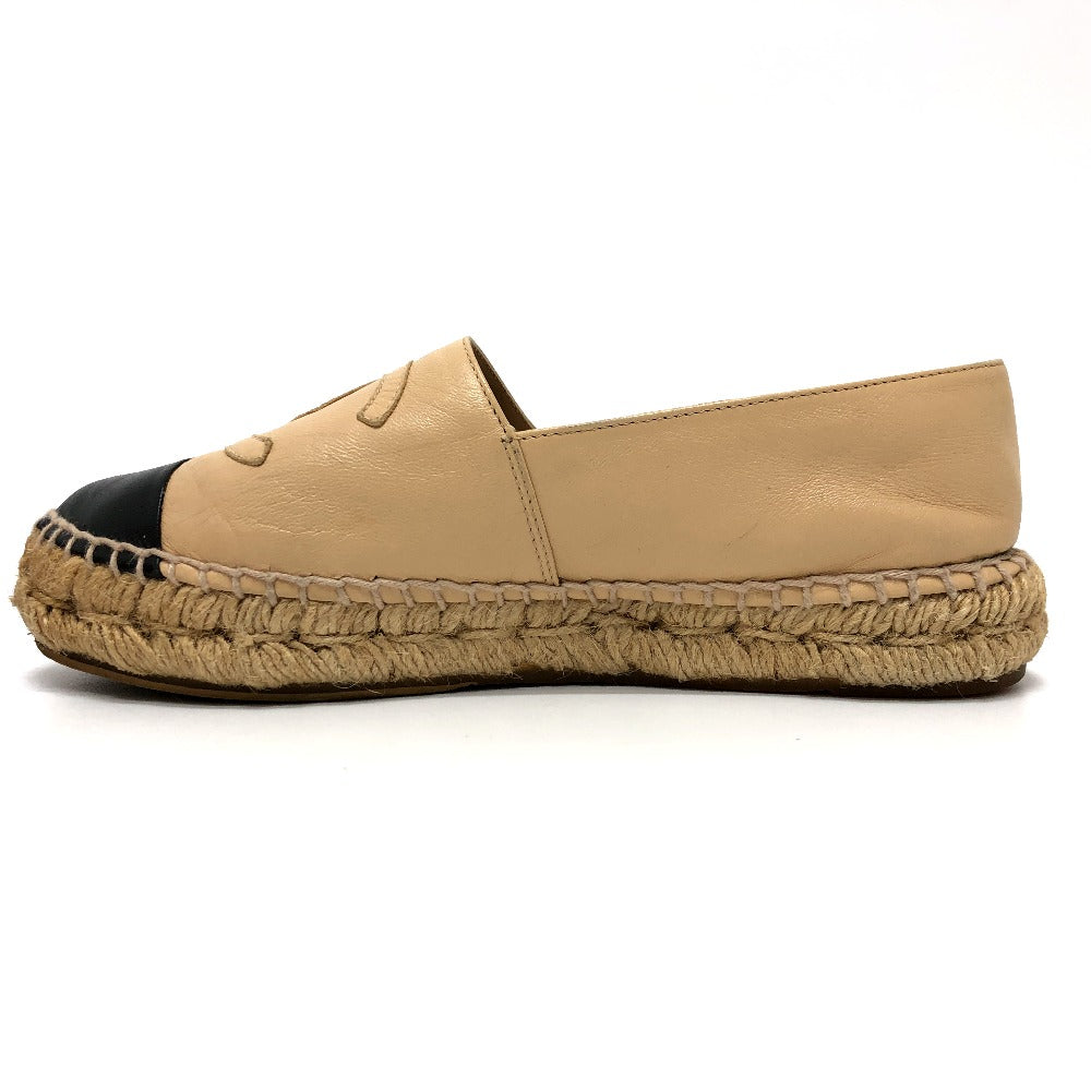CHANEL Slip-on leather beige Espadrille Women M Used Authentic