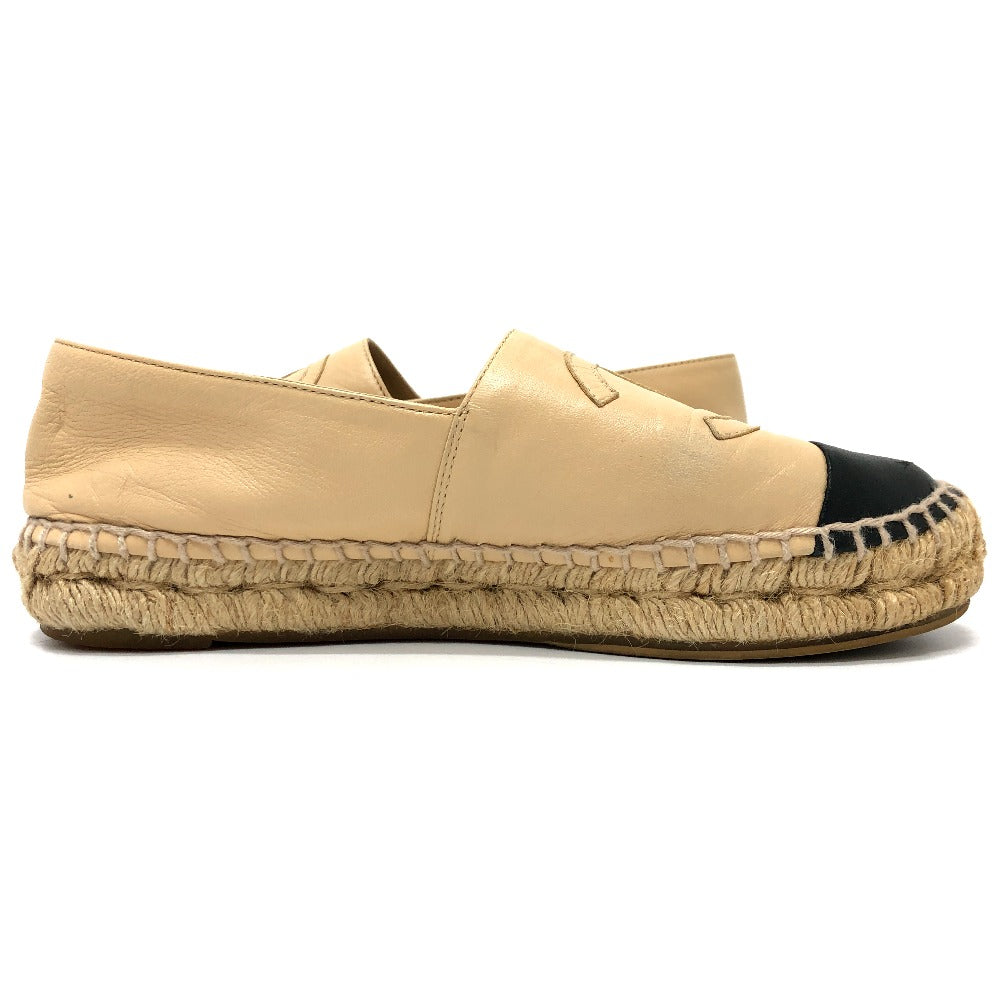 CHANEL Slip-on leather beige Espadrille Women M Used Authentic