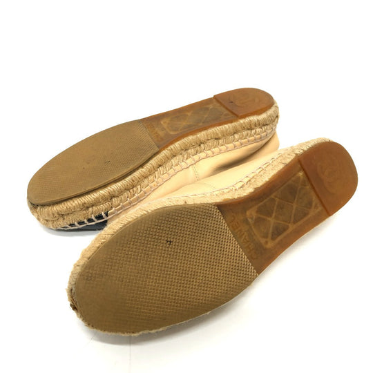 CHANEL Slip-on leather beige Espadrille Women M Used Authentic