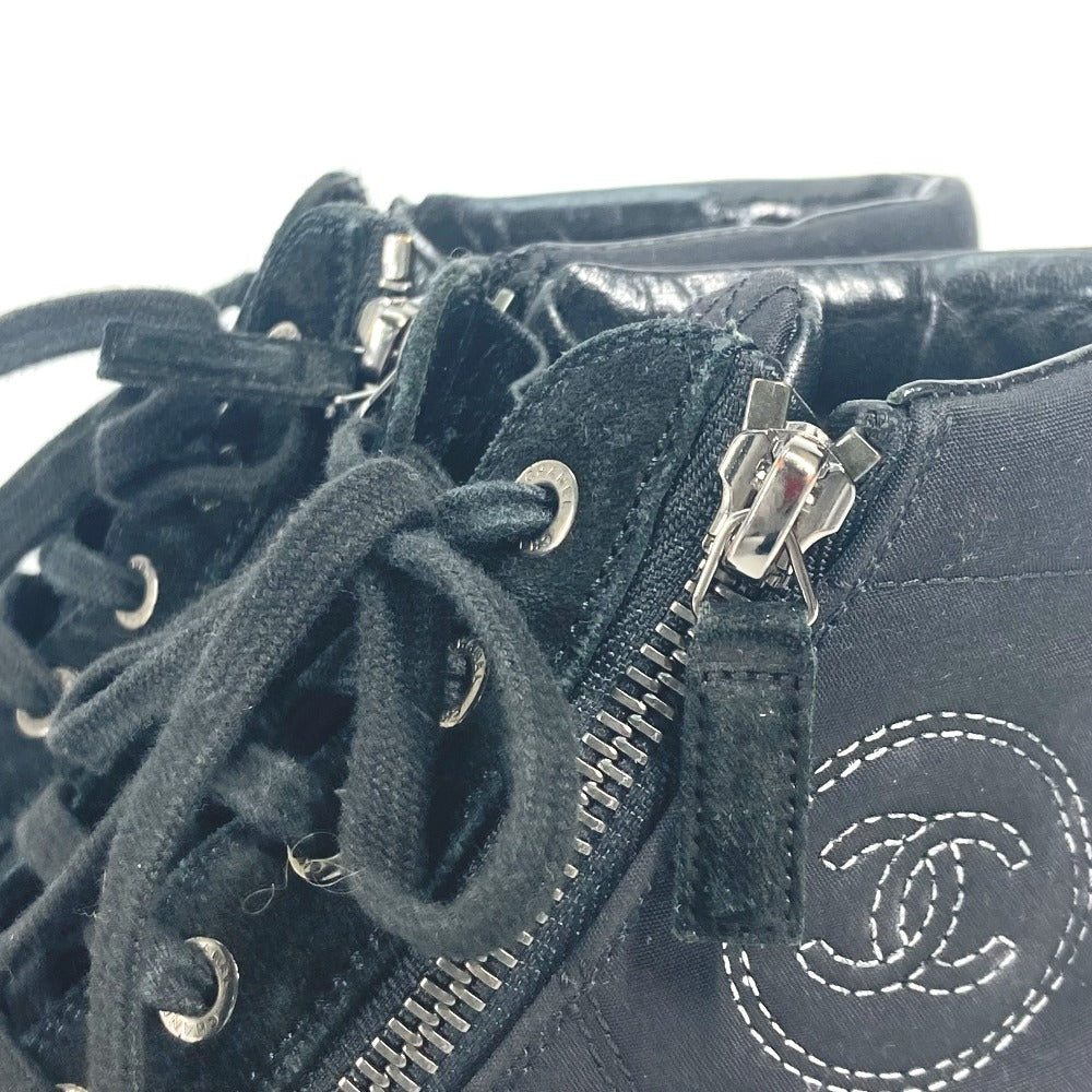 CHANEL sneakers G30617 Canvas, Suede black shoes shoes zipper CC COCO Mark Quilting Women 39 Used Authentic