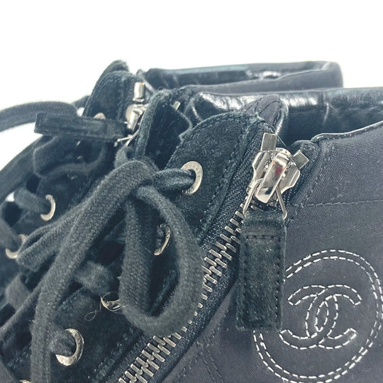 CHANEL sneakers G30617 Canvas, Suede black shoes shoes zipper CC COCO Mark Quilting Women 39 Used Authentic