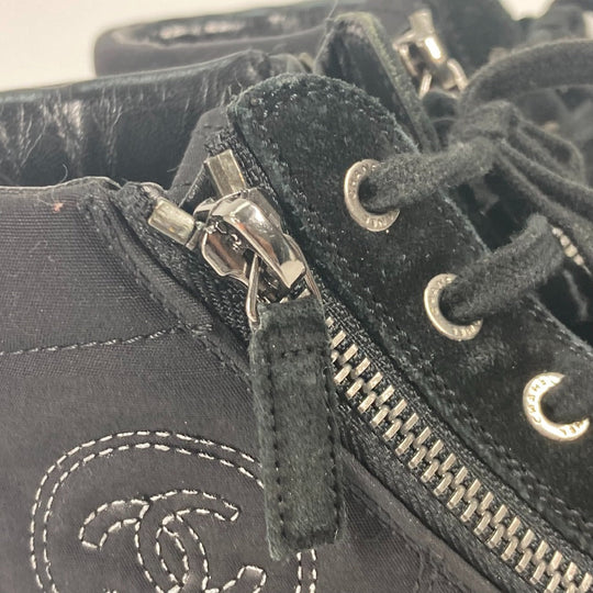 CHANEL sneakers G30617 Canvas, Suede black shoes shoes zipper CC COCO Mark Quilting Women 39 Used Authentic