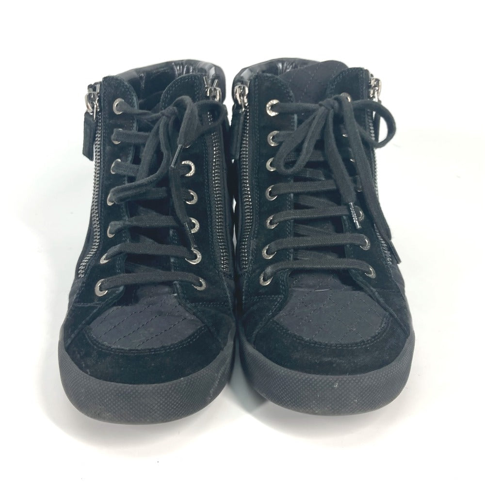 CHANEL sneakers G30617 Canvas, Suede black shoes shoes zipper CC COCO Mark Quilting Women 39 Used Authentic