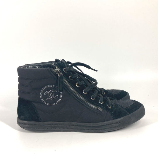 CHANEL sneakers G30617 Canvas, Suede black shoes shoes zipper CC COCO Mark Quilting Women 39 Used Authentic