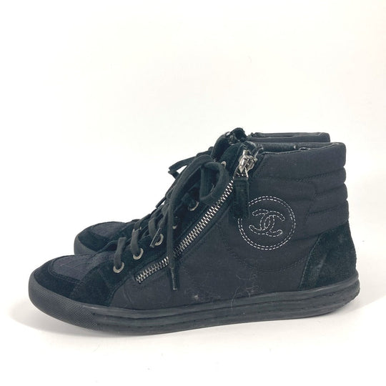 CHANEL sneakers G30617 Canvas, Suede black shoes shoes zipper CC COCO Mark Quilting Women 39 Used Authentic