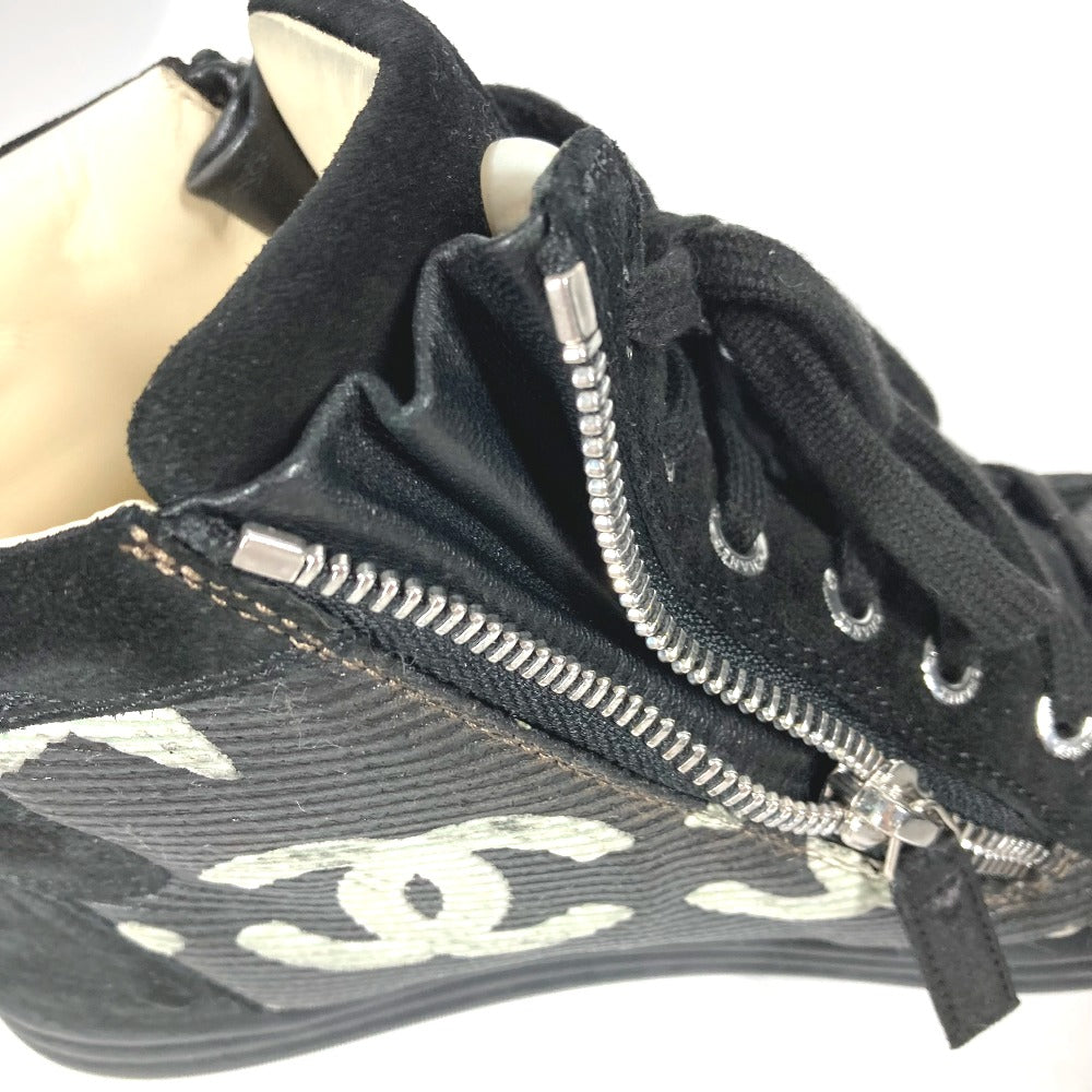 CHANEL sneakers G30243 Canvas / leather black 14A Star Fake Pearl Zip Star Women 35 Used Authentic