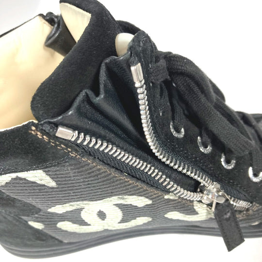 CHANEL sneakers G30243 Canvas / leather black 14A Star Fake Pearl Zip Star Women 35 Used Authentic