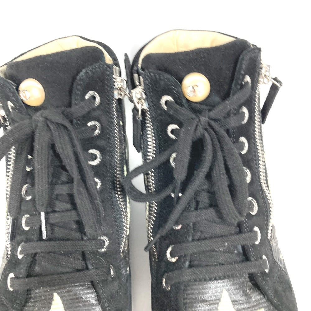CHANEL sneakers G30243 Canvas / leather black 14A Star Fake Pearl Zip Star Women 35 Used Authentic