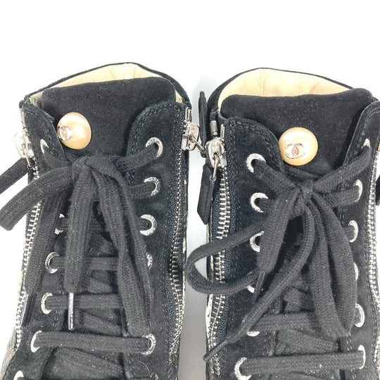 CHANEL sneakers G30243 Canvas / leather black 14A Star Fake Pearl Zip Star Women 35 Used Authentic