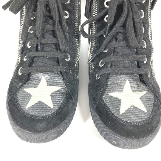 CHANEL sneakers G30243 Canvas / leather black 14A Star Fake Pearl Zip Star Women 35 Used Authentic