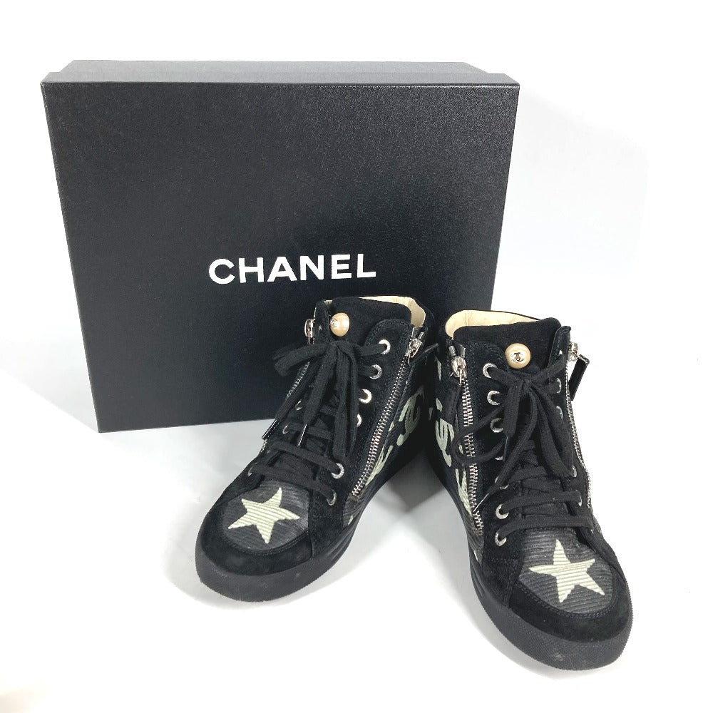 CHANEL sneakers G30243 Canvas / leather black 14A Star Fake Pearl Zip Star Women 35 Used Authentic