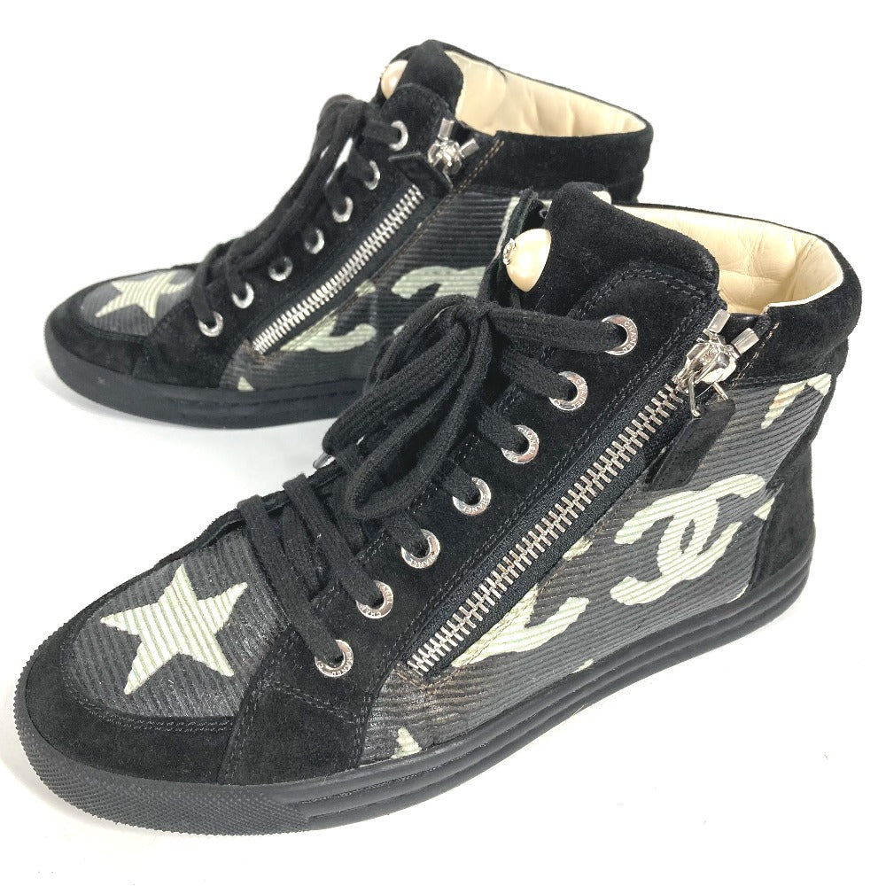 CHANEL sneakers G30243 Canvas / leather black 14A Star Fake Pearl Zip Star Women 35 Used Authentic