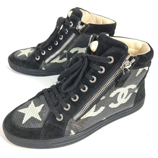 CHANEL sneakers G30243 Canvas / leather black 14A Star Fake Pearl Zip Star Women 35 Used Authentic