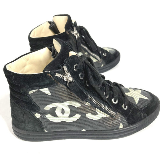 CHANEL sneakers G30243 Canvas / leather black 14A Star Fake Pearl Zip Star Women 35 Used Authentic