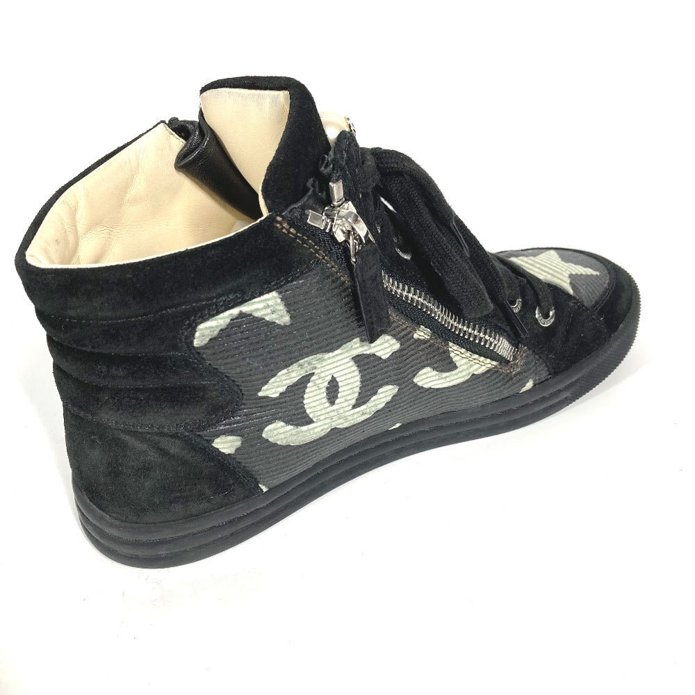 CHANEL sneakers G30243 Canvas / leather black 14A Star Fake Pearl Zip Star Women 35 Used Authentic