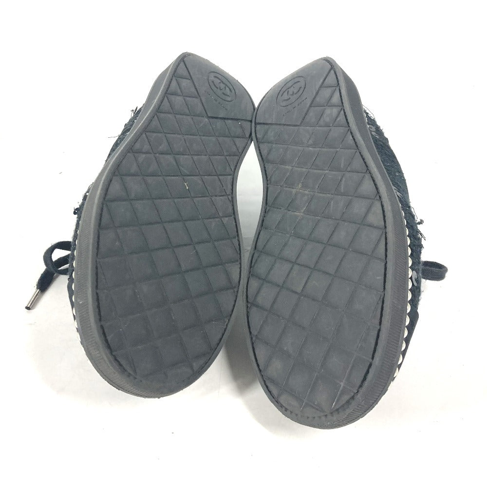 CHANEL sneakers G32357 Sequin black shoe laces shoes CC COCO Mark Pearl Sequins Women 37 Used Authentic