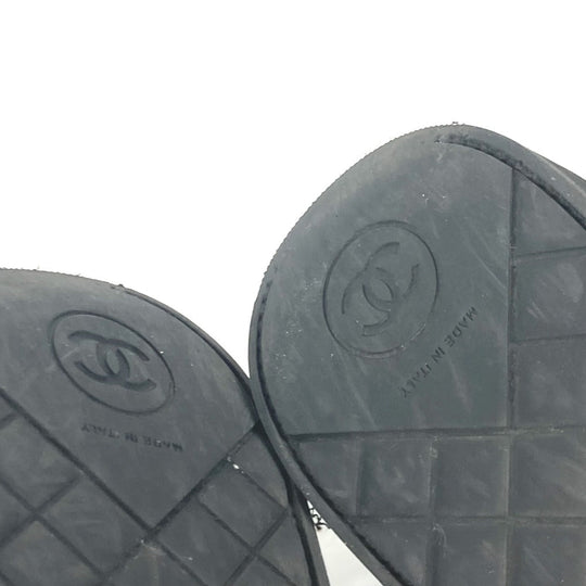 CHANEL sneakers G32357 Sequin black shoe laces shoes CC COCO Mark Pearl Sequins Women 37 Used Authentic