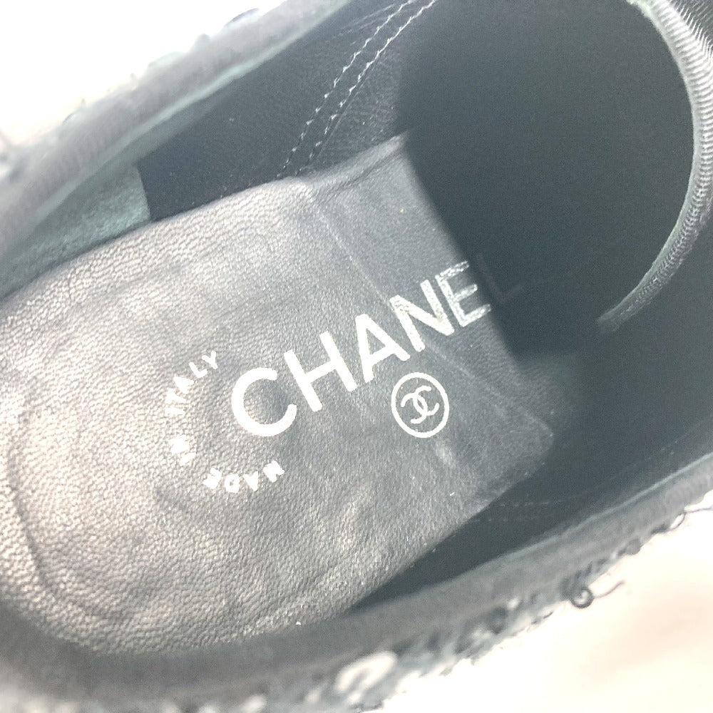 CHANEL sneakers G32357 Sequin black shoe laces shoes CC COCO Mark Pearl Sequins Women 37 Used Authentic