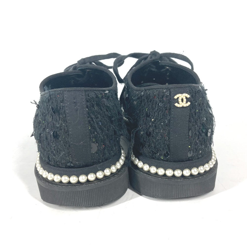 CHANEL sneakers G32357 Sequin black shoe laces shoes CC COCO Mark Pearl Sequins Women 37 Used Authentic