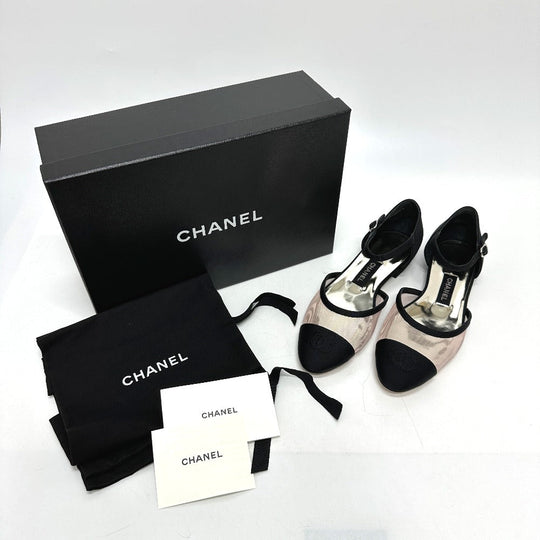 CHANEL pumps G37503 mesh black 21S Merry Jane Women 37 1/2 Used Authentic
