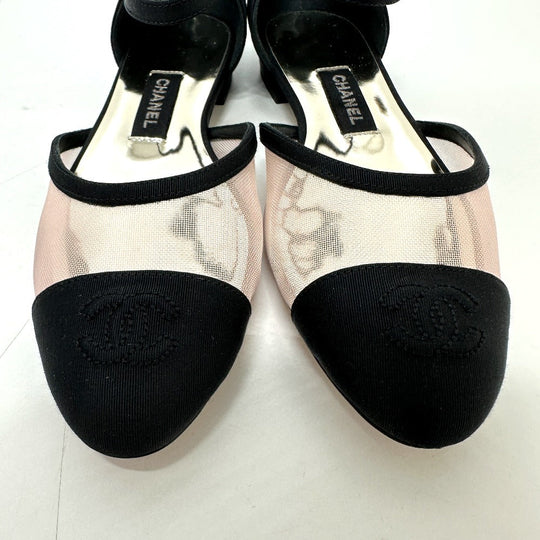 CHANEL pumps G37503 mesh black 21S Merry Jane Women 37 1/2 Used Authentic