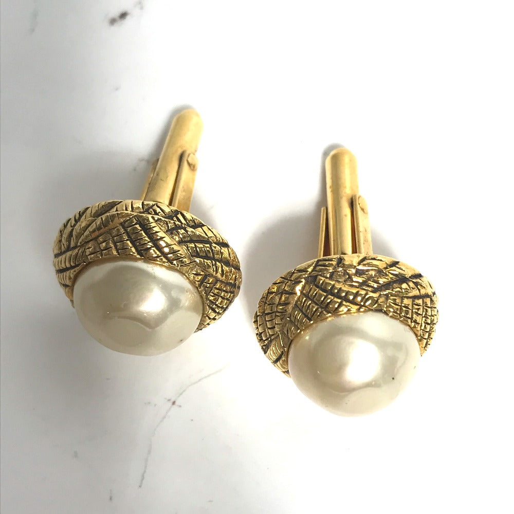 CHANEL cuffs metal gold vintage Fake pearl mens Used Authentic