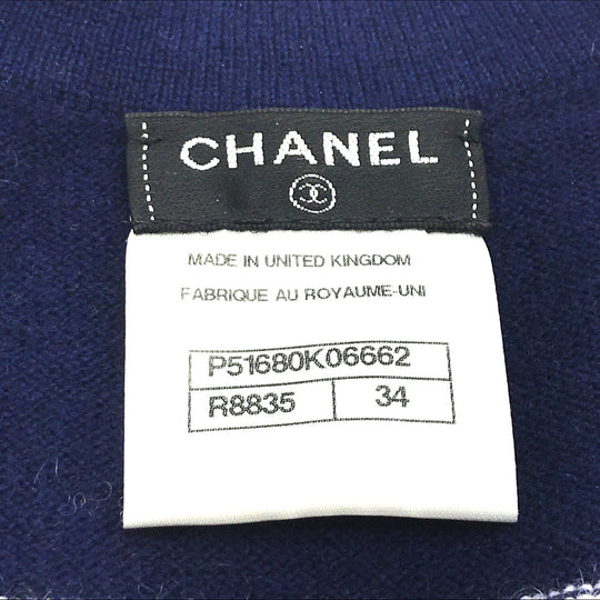 CHANEL knit Navy border Sleeveless knit Women 34 Used Authentic