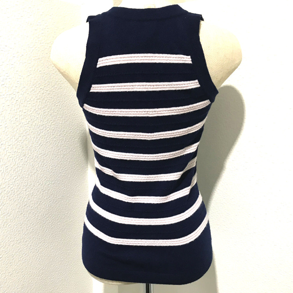 CHANEL knit Navy border Sleeveless knit Women 34 Used Authentic
