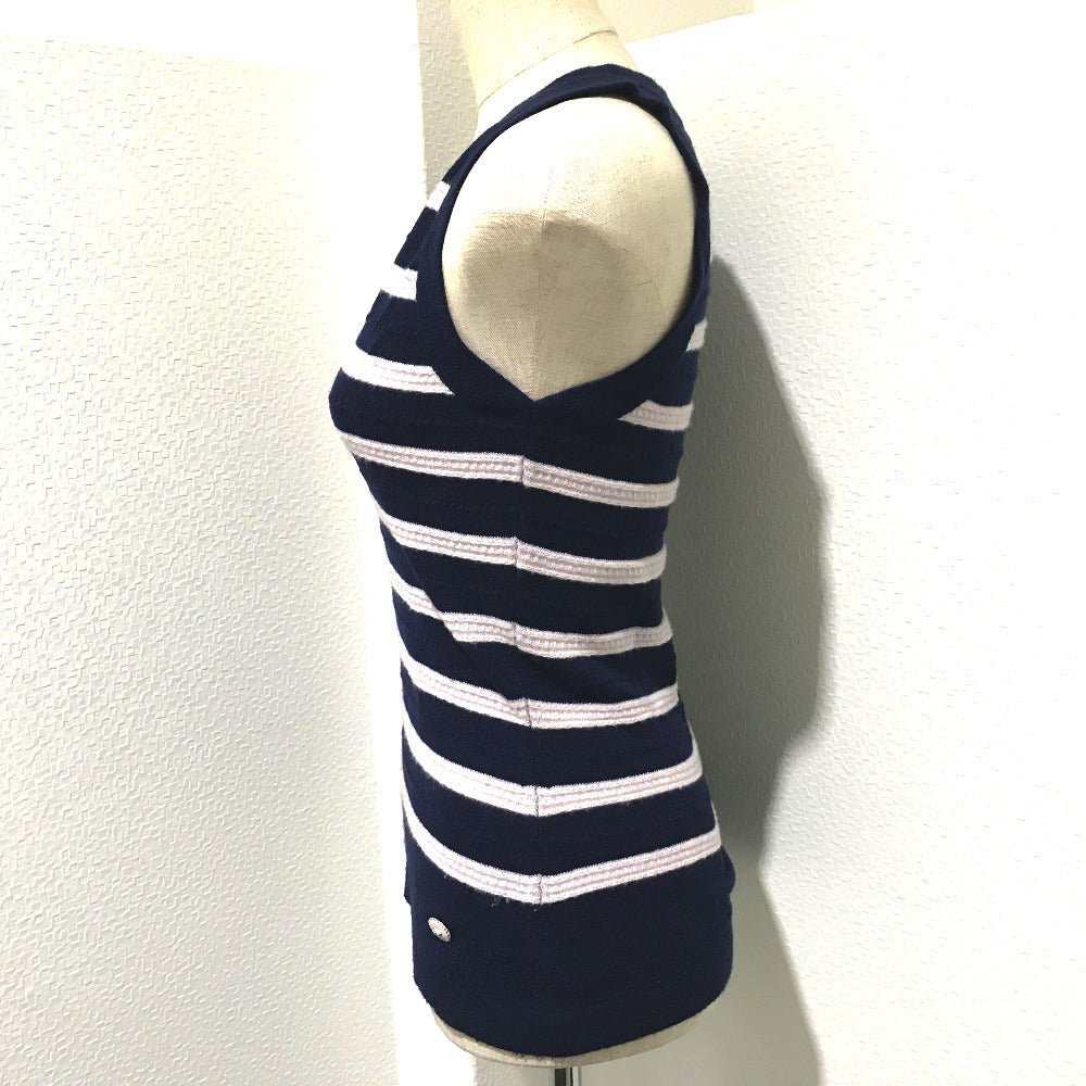 CHANEL knit Navy border Sleeveless knit Women 34 Used Authentic