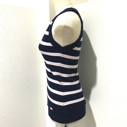CHANEL knit Navy border Sleeveless knit Women 34 Used Authentic