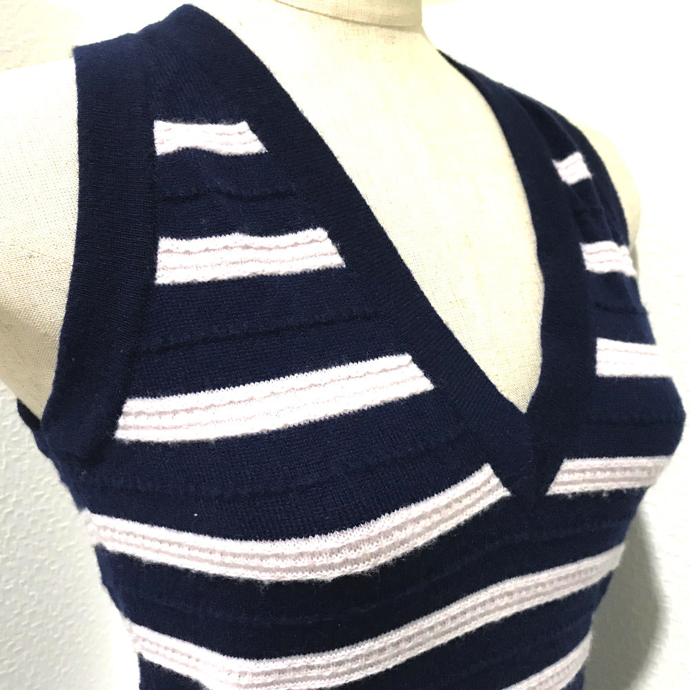 CHANEL knit Navy border Sleeveless knit Women 34 Used Authentic