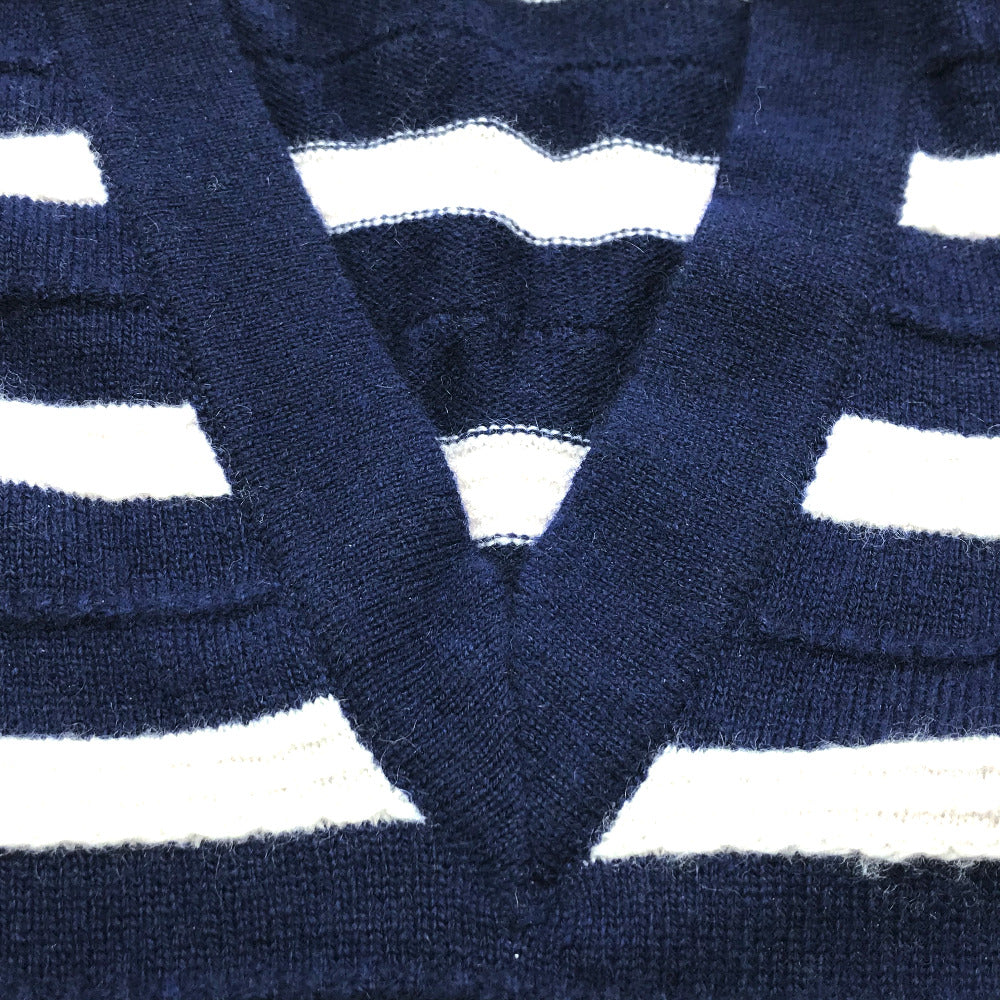CHANEL knit Navy border Sleeveless knit Women 34 Used Authentic