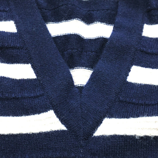 CHANEL knit Navy border Sleeveless knit Women 34 Used Authentic