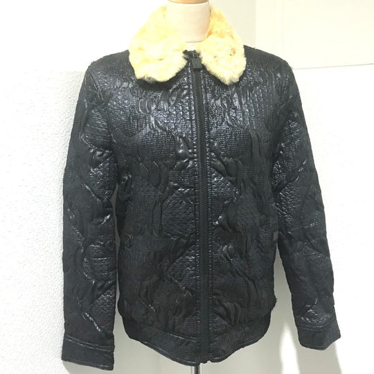 CHANEL Blouson Polyester, Cotton (1149), Microfiber (1865), ABS (1201), Acrylic (1767), Polyester (1168), PVC (1178), Stainless steel, Orirag fur Metallic black With fur 08A Women 38 Used Authentic