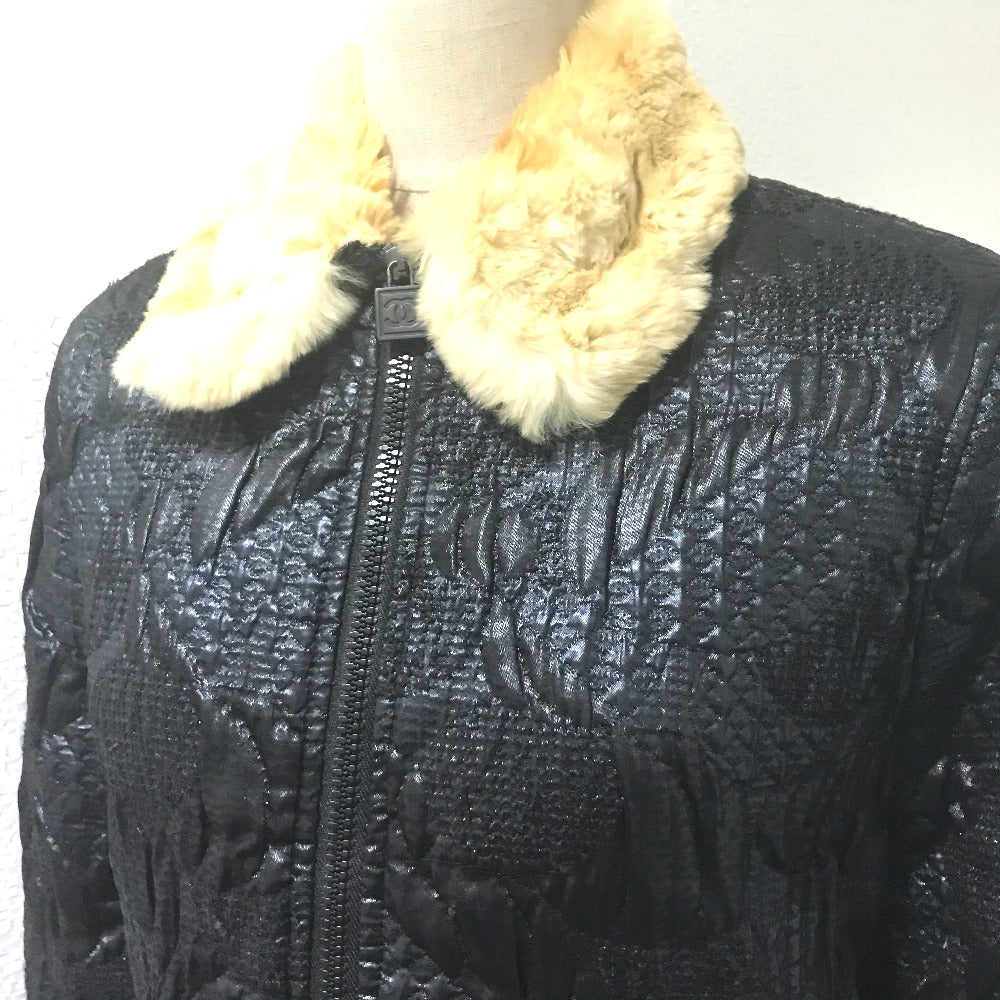 CHANEL Blouson Polyester, Cotton (1149), Microfiber (1865), ABS (1201), Acrylic (1767), Polyester (1168), PVC (1178), Stainless steel, Orirag fur Metallic black With fur 08A Women 38 Used Authentic