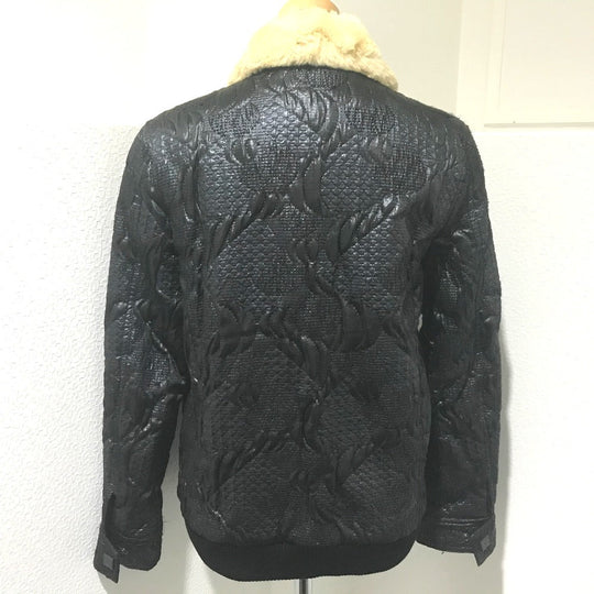 CHANEL Blouson Polyester, Cotton (1149), Microfiber (1865), ABS (1201), Acrylic (1767), Polyester (1168), PVC (1178), Stainless steel, Orirag fur Metallic black With fur 08A Women 38 Used Authentic