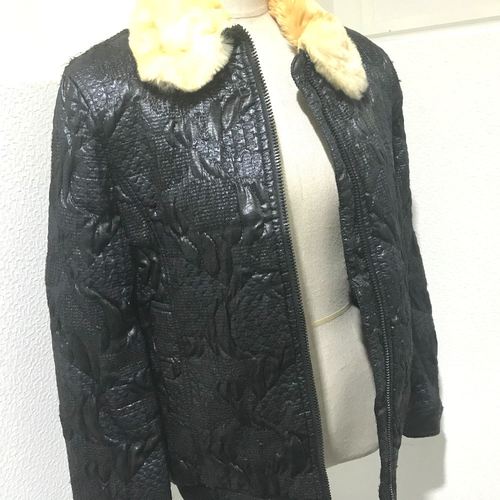 CHANEL Blouson Polyester, Cotton (1149), Microfiber (1865), ABS (1201), Acrylic (1767), Polyester (1168), PVC (1178), Stainless steel, Orirag fur Metallic black With fur 08A Women 38 Used Authentic