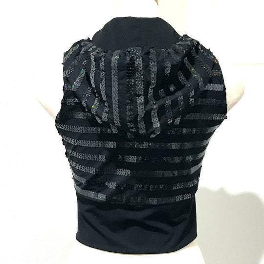 CHANEL Vest Sequin black 19C Zip up Women 38 Used Authentic