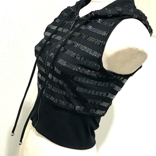 CHANEL Vest Sequin black 19C Zip up Women 38 Used Authentic